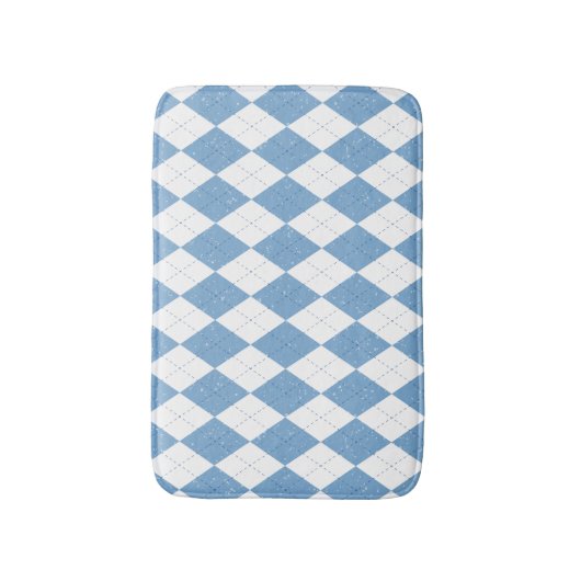 Blue and White Diamond Geometric Pattern Badematte (Vorderseite Vertikal)