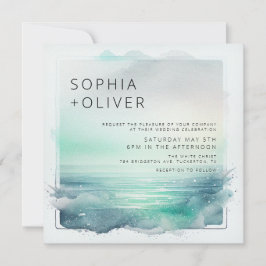 Blue and White Digital Beach Hochzeit Einladung