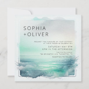 Blue and White Digital Beach Hochzeit Einladung