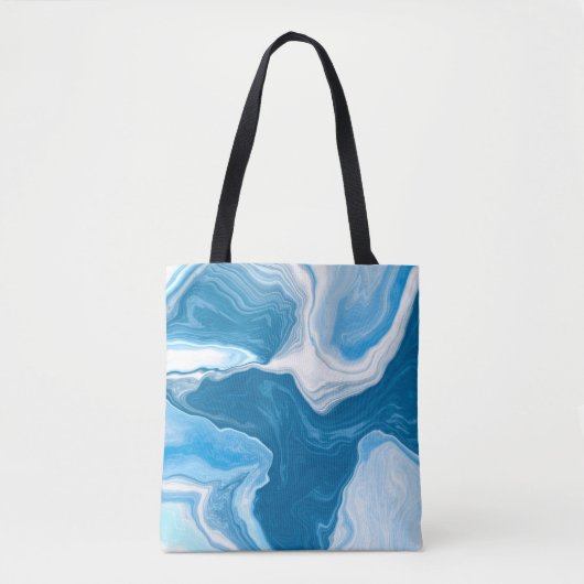 Blue and White Digital Fluid Art Marmor Tasche (Vorderseite)