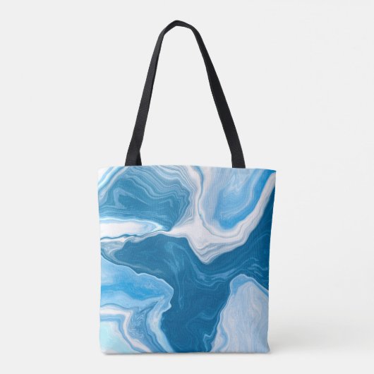 Blue and White Digital Fluid Art Marmor Tasche (Rückseite)