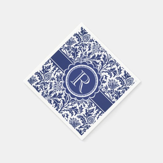 Blue and White Elegance William Morris Monogram Serviette (Ecke)