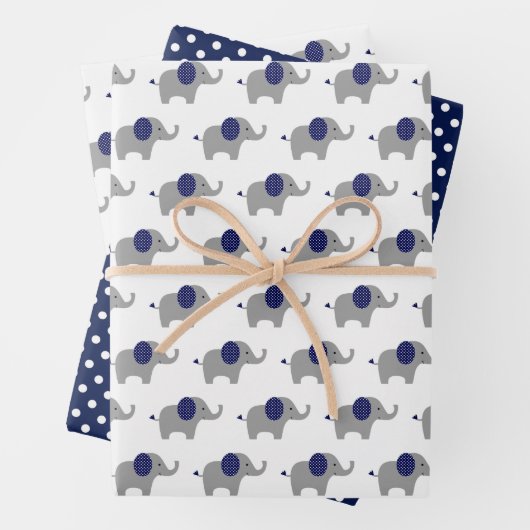 Blue and White Elephant Baby Dusche Geschenkpapier Set (Beispiel)