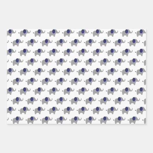 Blue and White Elephant Baby Dusche Geschenkpapier Set (Vorderseite)
