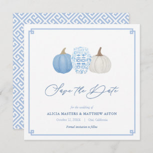 Blue and White Fall Chinoiserie Pumpkins Hochzeit Save The Date