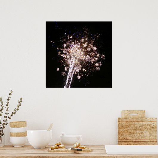 Blue and White Fireworks Poster (Küche)