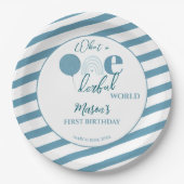 Blue and White First Birthday Party OneDerful Pappteller (Vorderseite)