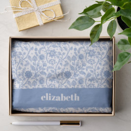 Blue and White Floral Botanical Custom Name Modern Seidenpapier