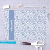 Blue and White Floral Botanical Custom Name Modern Seidenpapier (Handwerk)