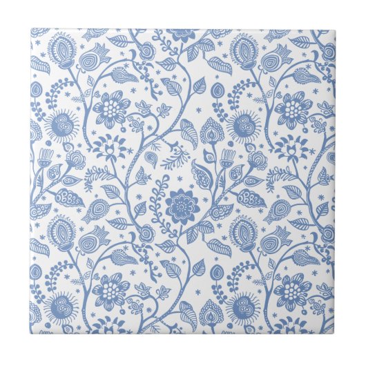 Blue and White Floral Botanical Pattern Modern Fliese (Vorderseite)