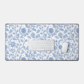 Blue and White Floral Botanical Pattern Whimsical Schreibtischunterlage (Tastatur & Maus)