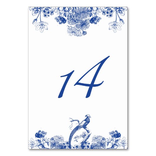 Blue and White Floral China Pattern Table Number Tischnummer (Rückseite)