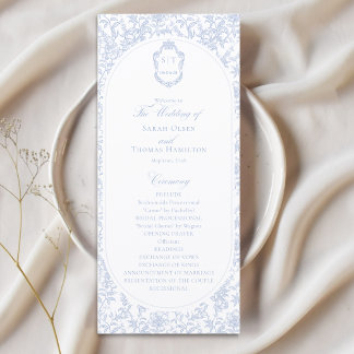 Blue and White Floral Chinoiserie Wedding Program