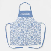 Blue and White Floral Custom Name Botanical Bold Schürze (Vorderseite)