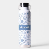Blue and White Floral Custom Name Botanical Modern Trinkflasche (Vorne)