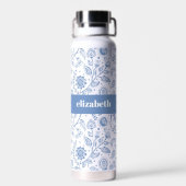 Blue and White Floral Custom Name Botanical Modern Trinkflasche (Rückseite)
