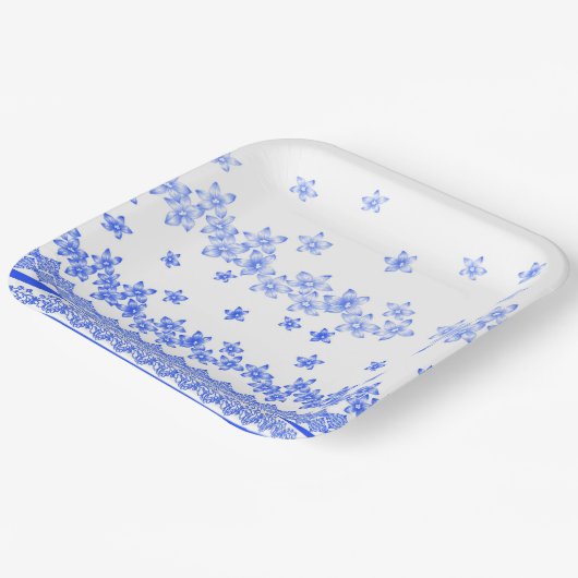 Blue and White floral design, Pappteller (Gewinkelt)