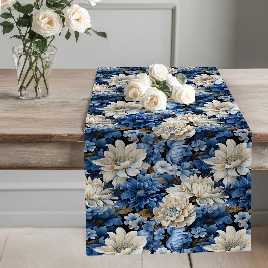 Blue and White Floral Dining Table Runner Großer Tischläufer