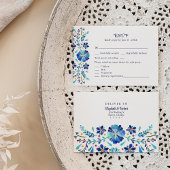 Blue and White Floral Fiesta Wedding RSVP Card Dankeskarte