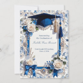 Blue and White Floral Graduation Announcement Card Ankündigung