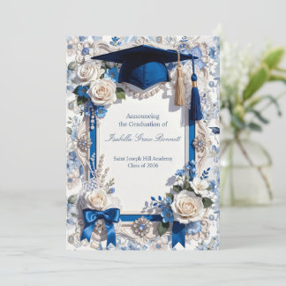 Blue and White Floral Graduation Announcement Card Ankündigung