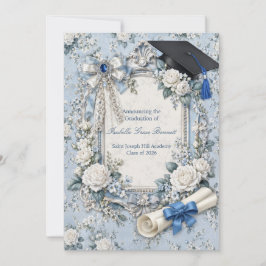 Blue and White Floral Graduation Announcement Card Einladung