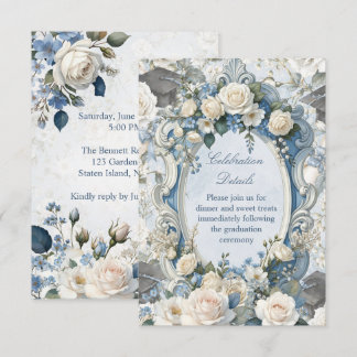 Blue and White Floral Graduation Celebration Detai Begleitkarte