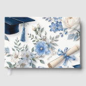 Blue and White Floral Graduation Guest Book Gästebuch (Vorderseite)