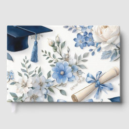 Blue and White Floral Graduation Guest Book Gästebuch