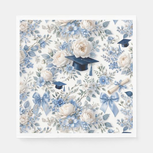 Blue and White Floral Graduation Party Napkins Serviette (Vorderseite)