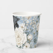 Blue and White Floral Graduation Party Paper Cups Pappbecher (Rückseite)