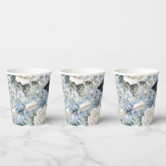 Blue and White Floral Graduation Party Paper Cups Pappbecher