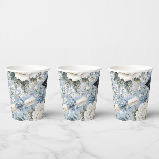 Blue and White Floral Graduation Party Paper Cups Pappbecher (Multi)