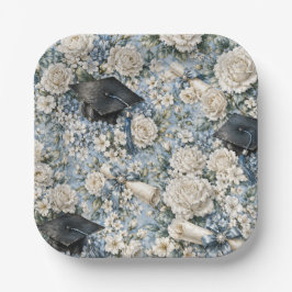 Blue and White Floral Graduation Party Paper Plate Pappteller