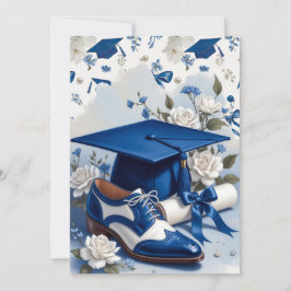Blue and White Floral Graduation Thank You Note Dankeskarte