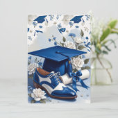 Blue and White Floral Graduation Thank You Note Dankeskarte (Stehend Vorderseite)