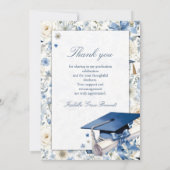 Blue and White Floral Graduation Thank You Note Dankeskarte (Rückseite)
