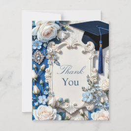 Blue and White Floral Graduation Thank You Note Dankeskarte