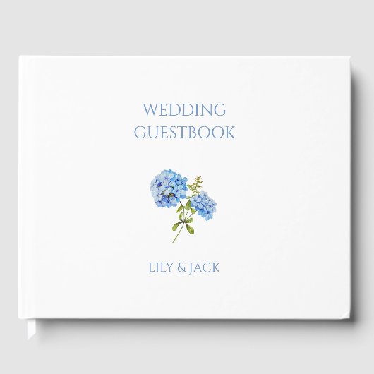 Blue and White Floral Hydrangea Wedding Gästebuch (Vorderseite)