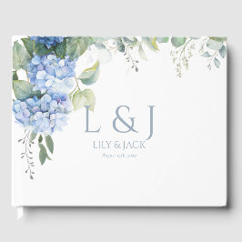 Blue and White Floral Hydrangea Wedding Gästebuch