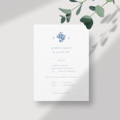 Blue and White Floral Monogram Wedding RSVP Begleitkarte