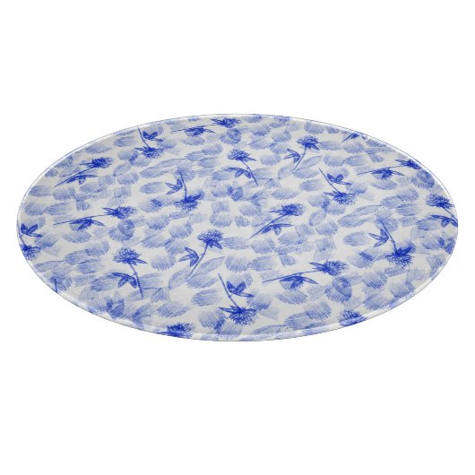 Blue And White Floral Paint Brush Strokes Schneidebrett (Ecke)