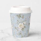 Blue and White Floral Paper Coffee Cup Pappbecher (Rückseite)