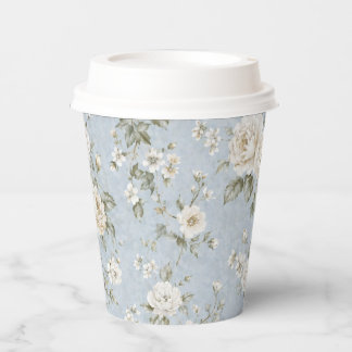 Blue and White Floral Paper Coffee Cup Pappbecher