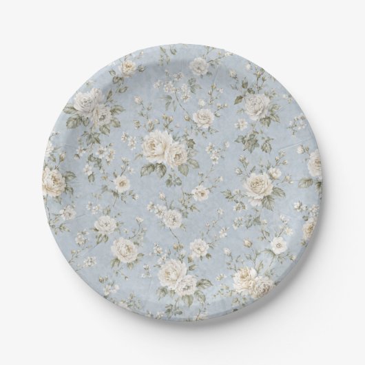 Blue and White Floral Party Paper Plate Pappteller (Vorderseite)