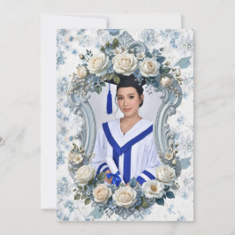 Blue and White Floral Photo Graduation Invitation Einladung