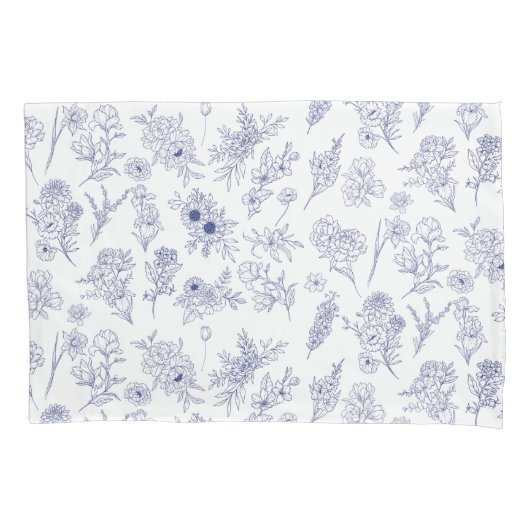 Blue and White Floral Pillowcase Kissenbezug (Vorderseite-Links)