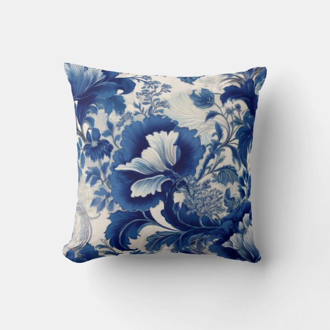 Blue and white floral throw pillow kissen (Vorderseite)