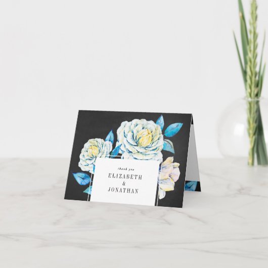 Blue and White Floral Wedding Danke Card Chalk (Vorderseite)