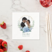 Blue and White Floral Wedding Foto Napkins Serviette (Beispiel)